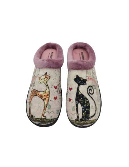 Zapatillas Plumaflex abiertas Chica Mujer de casa con Plantilla Extraíble 12213 Gato Paris