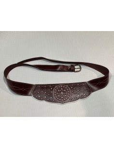 Fajín de Cuero Flamenco Brocado en Marrón Medio