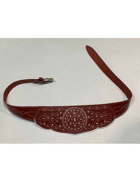Fajín de Piel Rociero Labrado en Marrón Claro