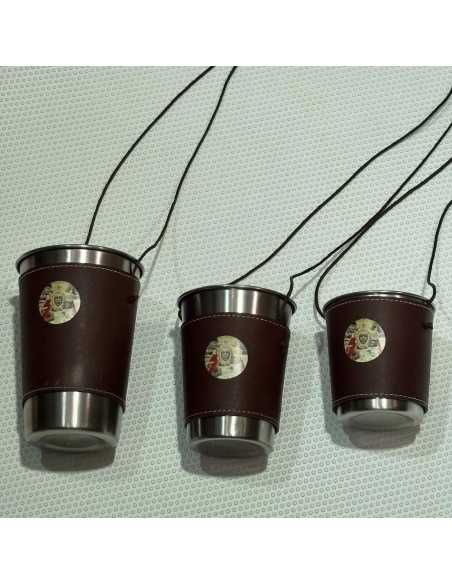 Porta Vaso de Piel Virgen de la Cabeza + Vaso Inoxidable para Ferias y Romerías