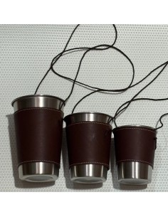 Porta Vaso de Piel Virgen del Rocío + Vaso Inoxidable - Personalizable para Romería y Ferias