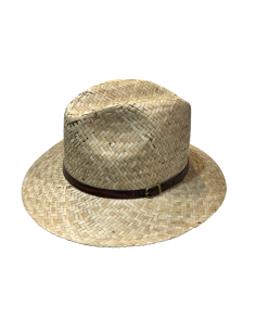 sombrero paja cinta cuero marrón