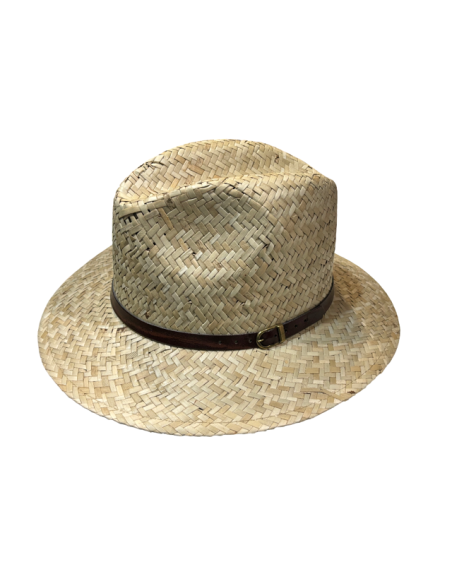 sombrero paja cinta cuero marrón