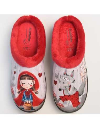 Zapatillas Plumaflex descalzarse Mujer con Plantilla Extraíble 12213 Lobo y Caperucita Roja