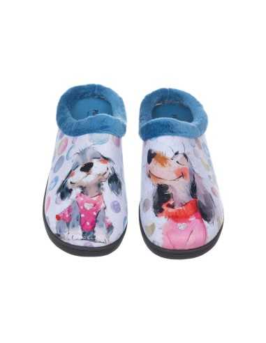 Zapatillas Plumaflex descalzarse Mujer con Plantilla Extraíble 12213 Perrito Celeste