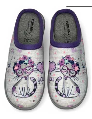Zapatillas Plumaflex Mujer de casa para entre tiempo con Plantilla Extraíble 12317 Gato Flores