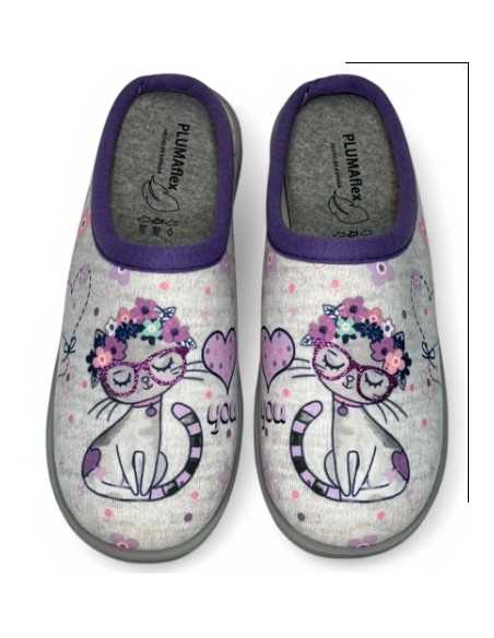 Zapatillas Plumaflex Mujer de casa para entre tiempo con Plantilla Extraíble 12317 Gato Flores