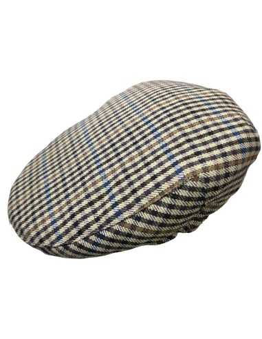 Gorra Campera plana niño cuadros beig, marrón y azules| Fabricada en España por Beirets