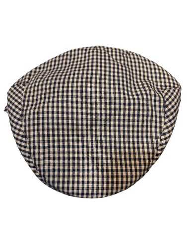 Gorra Campera niño plana fondo beig y cuadros marinos y marrón