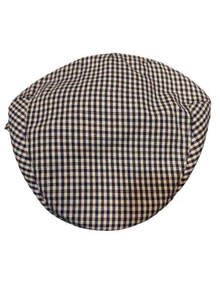 Gorra Campera niño plana fondo beig y cuadros marinos y marrón